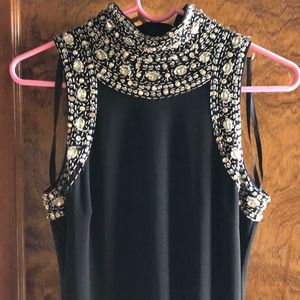 Betsy & Adam classy black prom dress